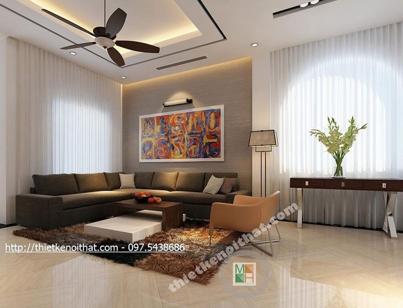 Mẫu sofa góc bọc vải hiện đại với tone màu đen cho phòng khách đẹp, sang trọng Tư vấn những mẫu thiết kế sofa phòng khách đẹp sang trọng nhất