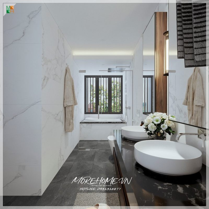 Trang trí phòng tắm có bồn tắm nhà phố, nội thất được sắp xếp phù hợp với diện tích và mục đích sử dụng mang tới sự thoải mái tiện nghi nhất cho gia chủ khi sử dụng.