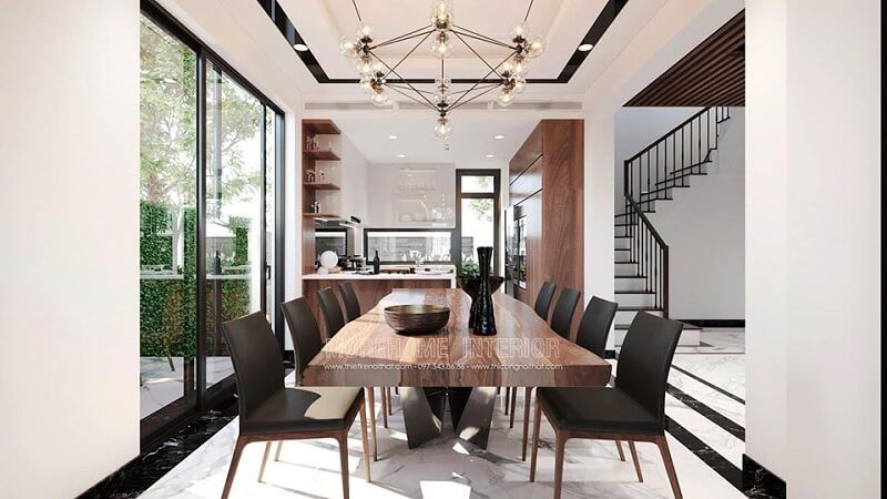 Lên ý tưởng cho phòng ăn biệt thự gia chủ với bộ bàn ăn gỗ óc chó cao cấp được sản xuất tại MoreHơme
