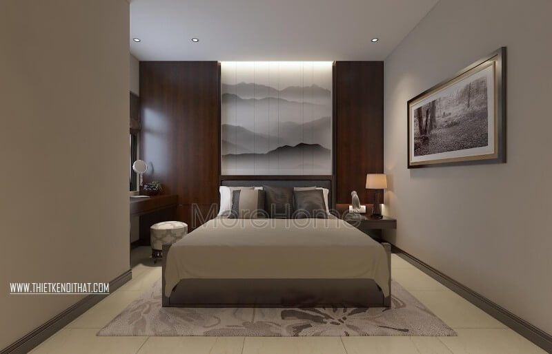 Tranh treo tường canvas gây ra sự ấn tượng cho không gian phòng ngủ.