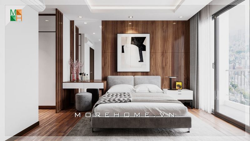 Tường ốp gỗ đầu giường khiến người ta cảm thấy rất ấn tượng với sự độc đáo và sang trọng của nó.